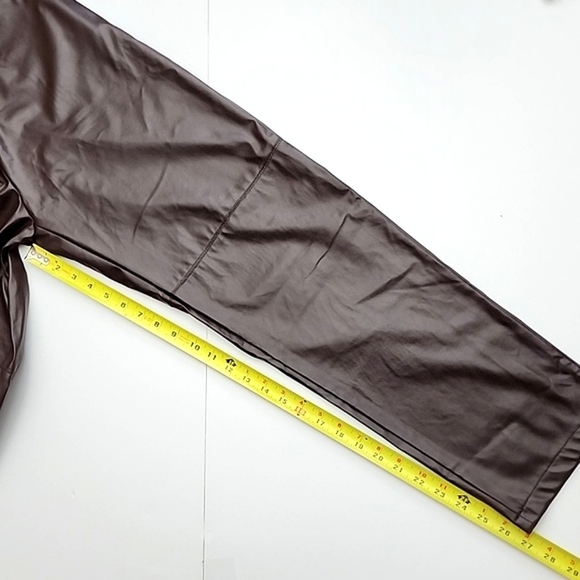 Cinnie Women's Faux Leather Pull Ob Pants Burgundy Brown Stretch Pockets Size L - Picture 7 of 7